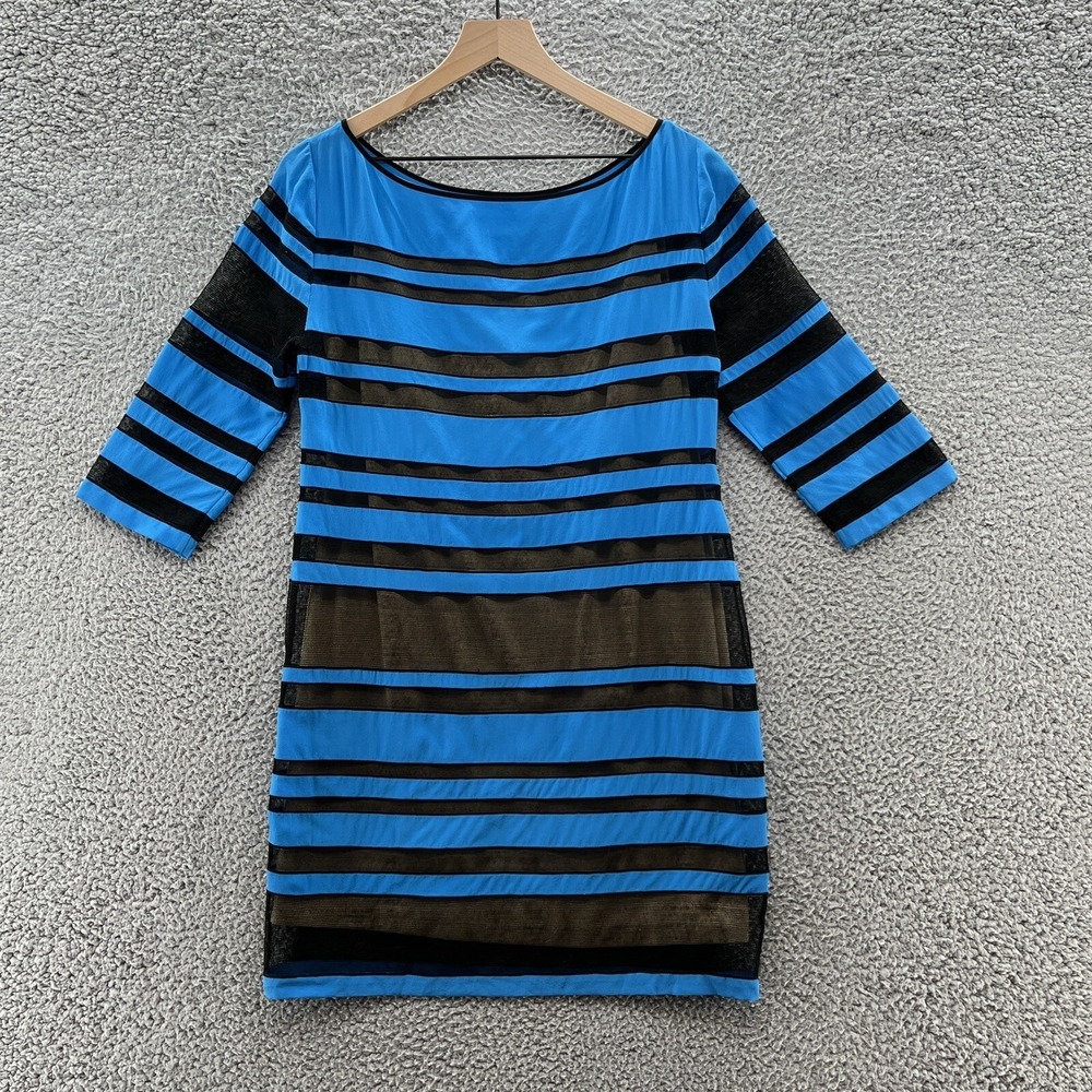 Robert Rodriguez Dress Women 6 Blue Black Silk Striped Sheer Mesh Party Mini‎
